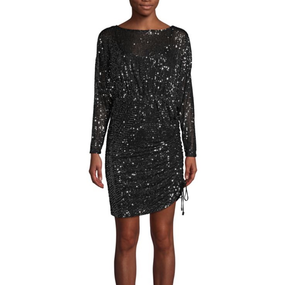 Free People Sequin Long Sleeves Minidress Graphite